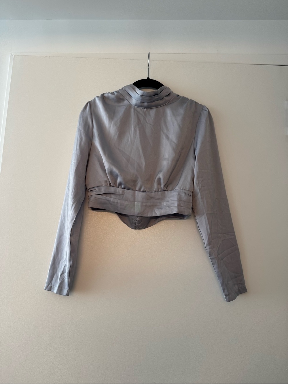 ASOS - In The Style Light Gray Cropped Satin Blouse